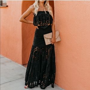 VICI Luxxel Black Eyelet Lace Maxi Skirt Medium